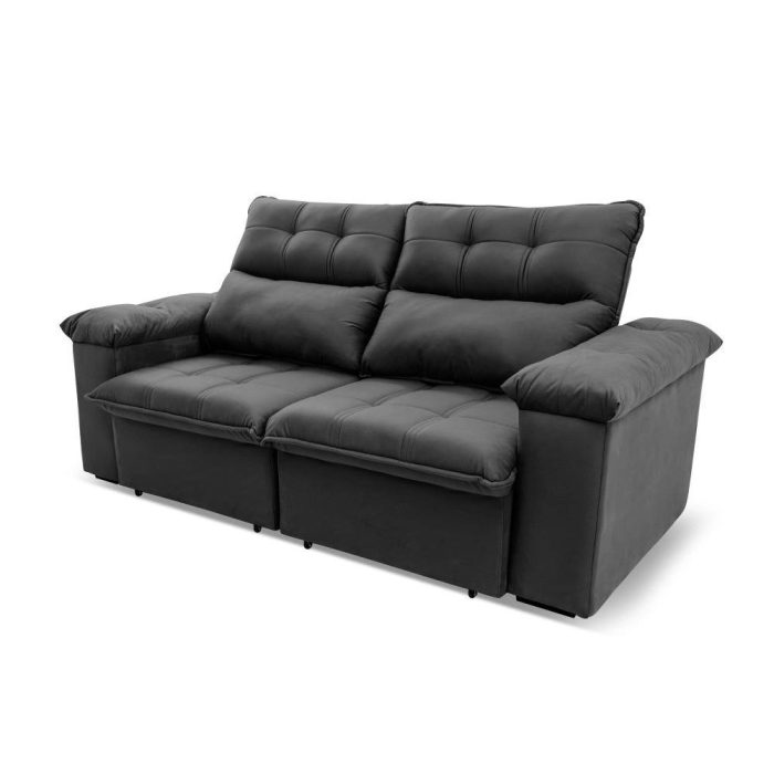 Sofá Retrátil/Reclinável Verona 2,00m Suede Velut Cinza c/ Molas no Assento – King House - Imagem 3