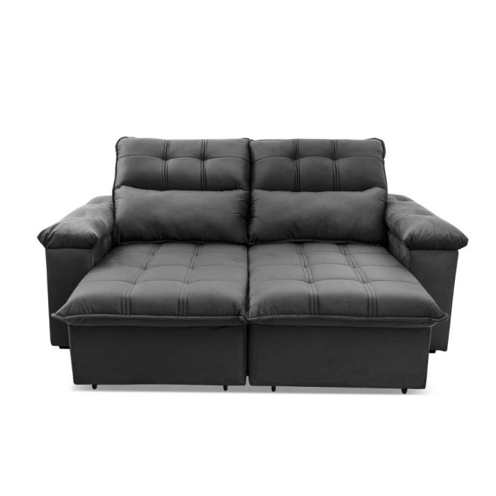 Sofá Retrátil/Reclinável Verona 2,00m Suede Velut Cinza c/ Molas no Assento – King House - Imagem 4