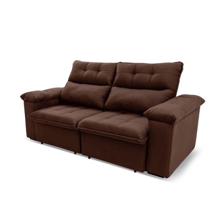 Sofá Retrátil/Reclinável Verona 2,00m Suede Velut Marrom c/ Molas no Assento – King House - Imagem 3