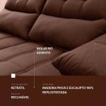 Sofá Retrátil/Reclinável Verona 2,00m Suede Velut Marrom c/ Molas no Assento – King House - Imagem 6