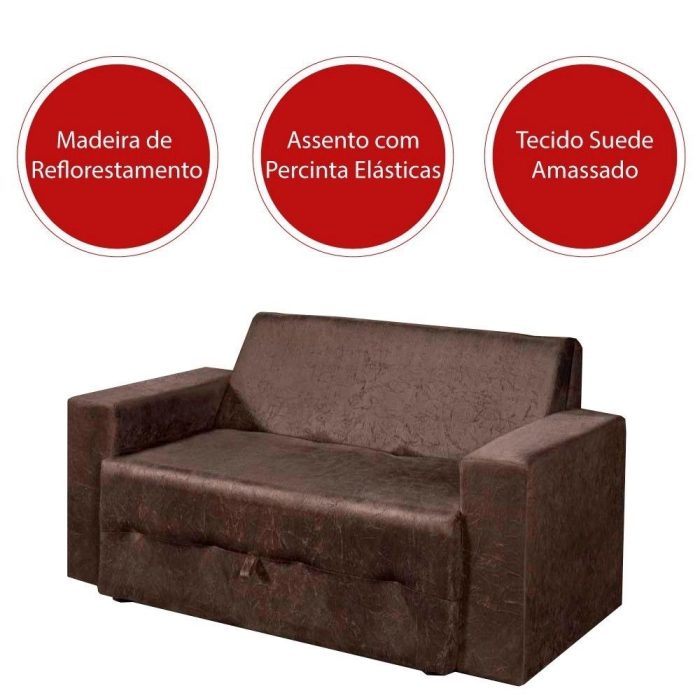 Sofá-cama Pratik 5000 Mamflex Marrom Suede Amassado - Imagem 5