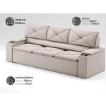 Sofá com Porta Copos Retrátil e Reclinável Pop 2,05m Velosuede Areia – netsofas - Imagem 2