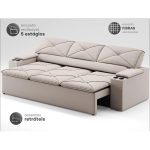 Sofá com Porta Copos Retrátil e Reclinável Pop 2,05m Velosuede Areia – netsofas - Imagem 3
