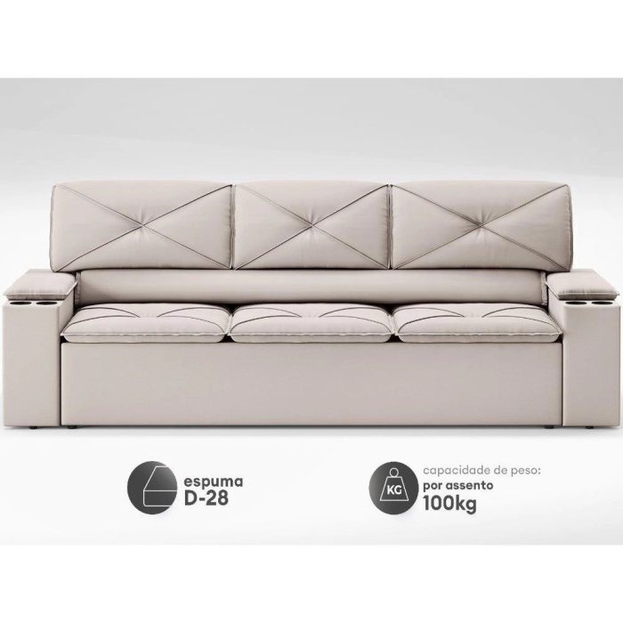 Sofá com Porta Copos Retrátil e Reclinável Pop 2,05m Velosuede Areia – netsofas - Imagem 4