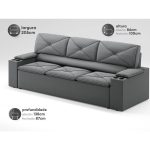 Sofá com Porta Copos Retrátil e Reclinável Pop 2,05m Velosuede Grafite – netsofas - Imagem 2