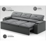 Sofá com Porta Copos Retrátil e Reclinável Pop 2,05m Velosuede Grafite – netsofas - Imagem 3