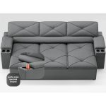 Sofá com Porta Copos Retrátil e Reclinável Pop 2,05m Velosuede Grafite – netsofas - Imagem 5