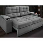 Sofá com Porta Copos e Carregador USB Eureka 1,70m Assento Retrátil e Reclinável Velosuede Grafite – netsofas