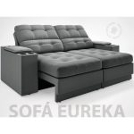 Sofá com Porta Copos e Carregador USB Eureka 1,70m Assento Retrátil e Reclinável Velosuede Grafite – netsofas - Imagem 5