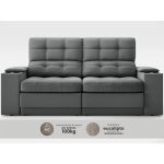 Sofá com Porta Copos e Carregador USB Eureka 1,70m Assento Retrátil e Reclinável Velosuede Grafite – netsofas - Imagem 6