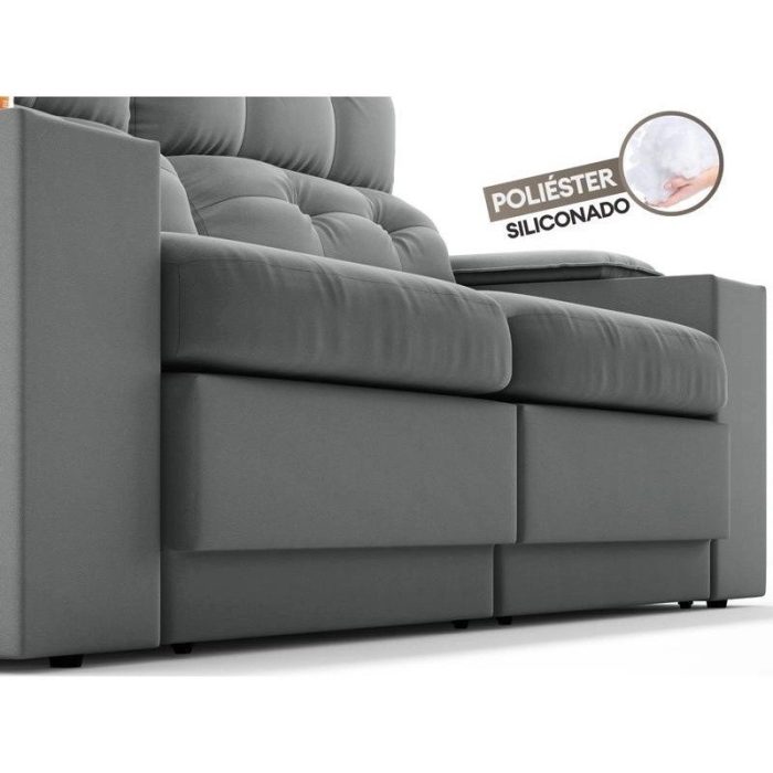 Sofá com Porta Copos e Carregador USB Eureka 1,70m Assento Retrátil e Reclinável Velosuede Grafite – netsofas - Imagem 3