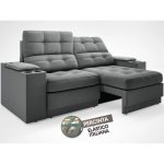 Sofá com Porta Copos e Carregador USB Eureka 1,70m Assento Retrátil e Reclinável Velosuede Grafite – netsofas - Imagem 4