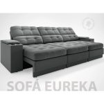 Sofá com Porta Copos e Carregador USB Eureka 2,30m Assento Retrátil e Reclinável Velosuede Grafite – netsofas - Imagem 2