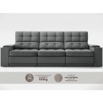 Sofá com Porta Copos e Carregador USB Eureka 2,30m Assento Retrátil e Reclinável Velosuede Grafite – netsofas - Imagem 4
