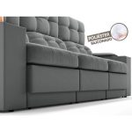 Sofá com Porta Copos e Carregador USB Eureka 2,30m Assento Retrátil e Reclinável Velosuede Grafite – netsofas - Imagem 6