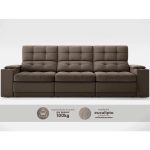 Sofá com Porta Copos e Carregador USB Eureka 2,30m Assento Retrátil e Reclinável Velosuede Marrom – netsofas - Imagem 4