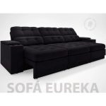 Sofá com Porta Copos e Carregador USB Eureka 2,30m Assento Retrátil e Reclinável Velosuede Preto – netsofas - Imagem 2
