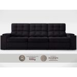 Sofá com Porta Copos e Carregador USB Eureka 2,30m Assento Retrátil e Reclinável Velosuede Preto – netsofas - Imagem 4
