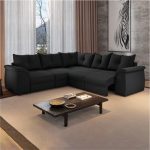 Sofá de Canto 5 Lugares Retrátil Qatar Suede Preto - Imagem 2