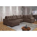 Sofá de Canto 6 Lugares Dijon com Chaise Esquerdo e Entrada USB Suede Marrom - Imagem 2