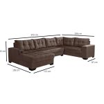 Sofá de Canto 6 Lugares Dijon com Chaise Esquerdo e Entrada USB Suede Marrom - Imagem 3