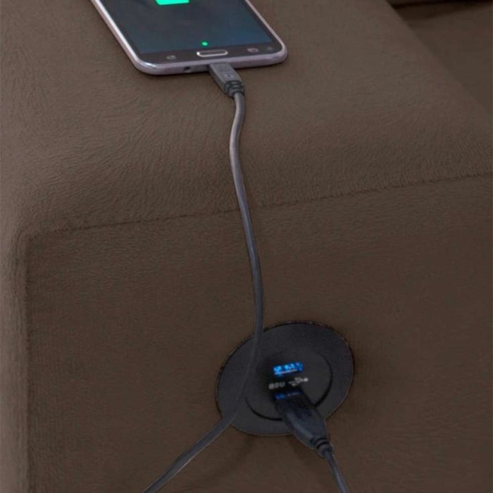 Sofá de Canto 6 Lugares Dijon com Chaise Esquerdo e Entrada USB Suede Marrom - Imagem 4