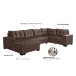 Sofá de Canto 6 Lugares Dijon com Chaise Esquerdo e Entrada USB Suede Marrom - Imagem 5