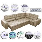 Sofa de Canto Retrátil e Reclinável com Molas Cama inBox Austin 3,65X2,54 ou 2,54X3,65 Suede Velusoft Castor - Imagem 3