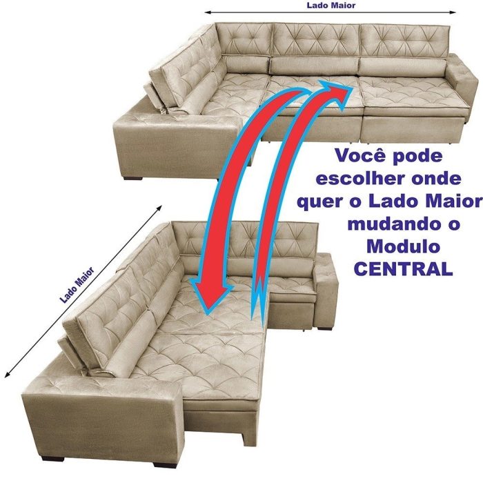 Sofa de Canto Retrátil e Reclinável com Molas Cama inBox Austin 3,65X2,54 ou 2,54X3,65 Suede Velusoft Castor - Imagem 4