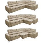 Sofa de Canto Retrátil e Reclinável com Molas Cama inBox Austin 3,65X2,54 ou 2,54X3,65 Suede Velusoft Castor - Imagem 5