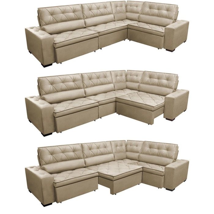 Sofa de Canto Retrátil e Reclinável com Molas Cama inBox Austin 3,65X2,54 ou 2,54X3,65 Suede Velusoft Castor - Imagem 5
