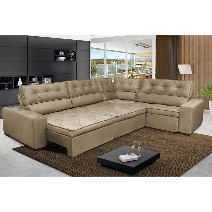 Sofa de Canto Retrátil e Reclinável com Molas Cama inBox Austin 3,65X2,54 ou 2,54X3,65 Suede Velusoft Castor - Imagem 1